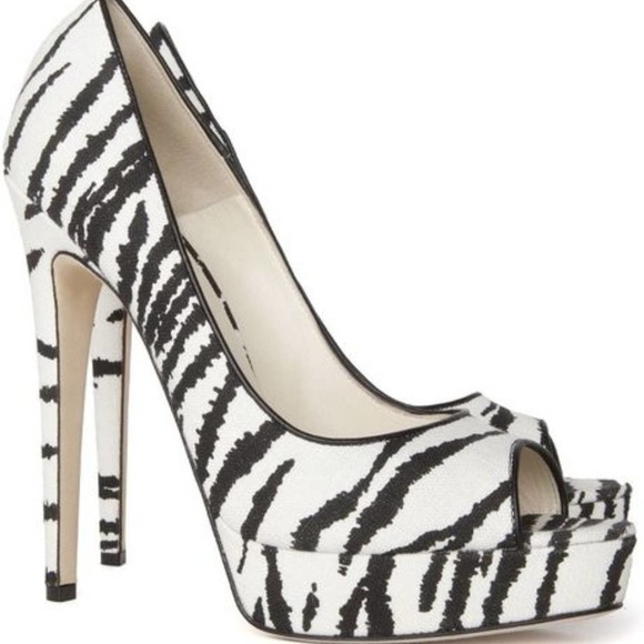 Brian Atwood Linen Zebra Print Open Toe Pump - Picture 7 of 10